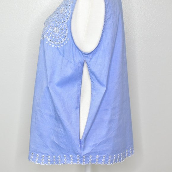 J. Crew Blue White Embroidered Eyelet Sleeveless Chambray Top Size 6 - Picture 5 of 15